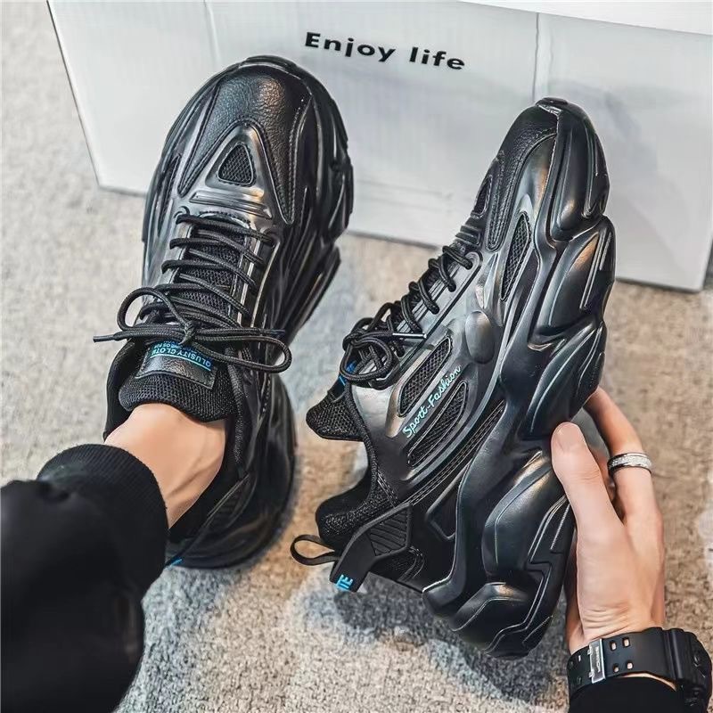 New summer men's shoes: breathable white sneakers for men, trendy and versatile thick-soled sports shoes, casual running dad shoes for men details Picture