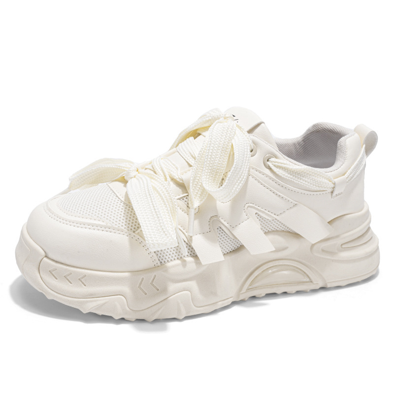 New breathable mesh sports shoes for men in autumn, Korean style trendy and versatile white sneakers, thick-soled dad trendy shoes Item Picture