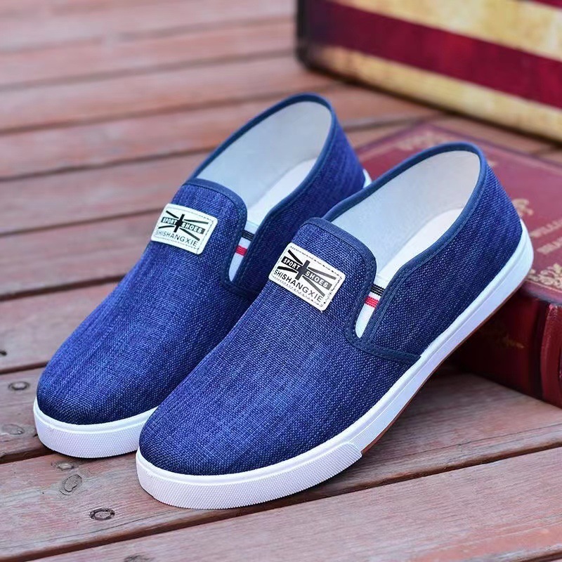 Spring and Autumn light old Beijing board shoes, men's denim canvas single shoes, one foot to wear men's student shoes, casual and comfortable details Picture
