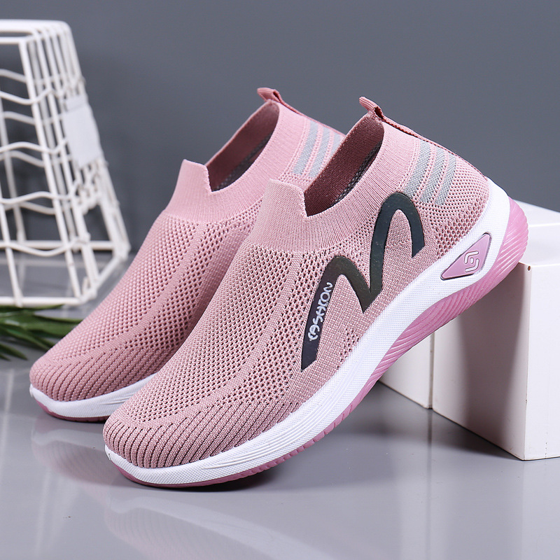 Wholesale of new 2024 women's soft-soled flying woven walking shoes for the elderly, such as casual sports shoes for mothers Specification drawing