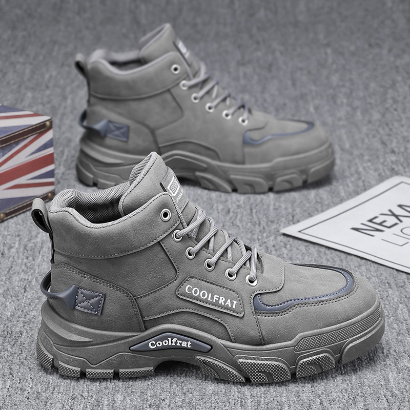 New men's shoes for autumn: High-top Dr. Martens boots, trendy and versatile for men, thick-soled work shoes, casual short boots, and safety shoes for men Specification drawing