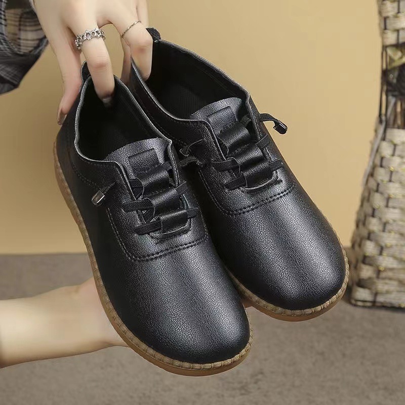 Women's 2025 new style fashionable soft leather, soft sole, flat shoes, single shoes, casual small leather shoes, mom shoes factory wholesale details Picture