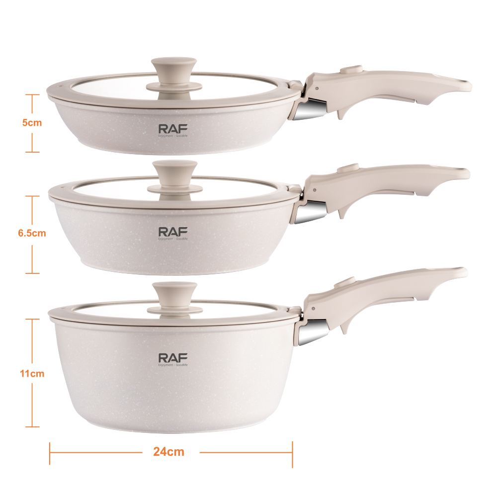 RAF Cross-border best-selling detachable non-stick pan with inner and outer ceramic glaze, universal stove and cookware set details Picture
