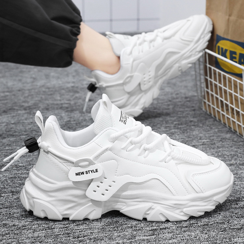 New breathable white men's shoes for spring, Korean style trendy and versatile thick-soled sports shoes, casual dad shoes for men full figure