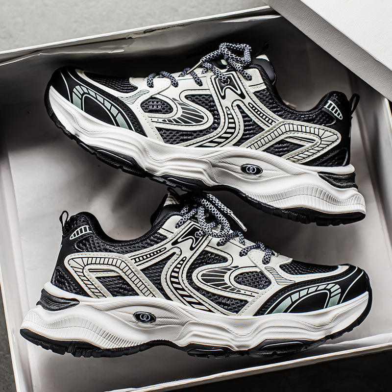 New men's shoes for Spring 2025: Breathable mesh shoes, men's trendy and versatile thick-soled sports shoes, casual dad trendy shoes Specification drawing