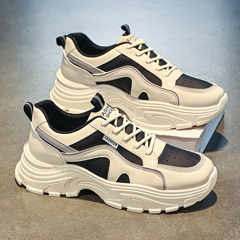 New breathable white men's shoes for autumn, men's trendy and versatile thick-soled sports shoes, casual running dad trendy shoes Application Scenario