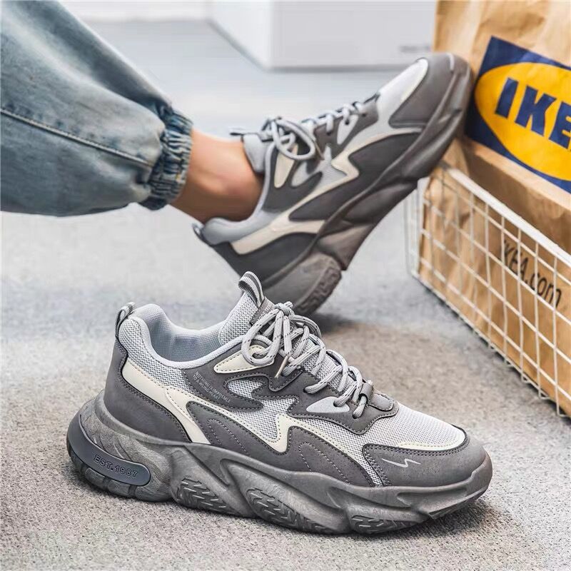 New breathable mesh sports shoes for men in summer, trendy and versatile height-increasing casual sneakers, running dad shoes full figure