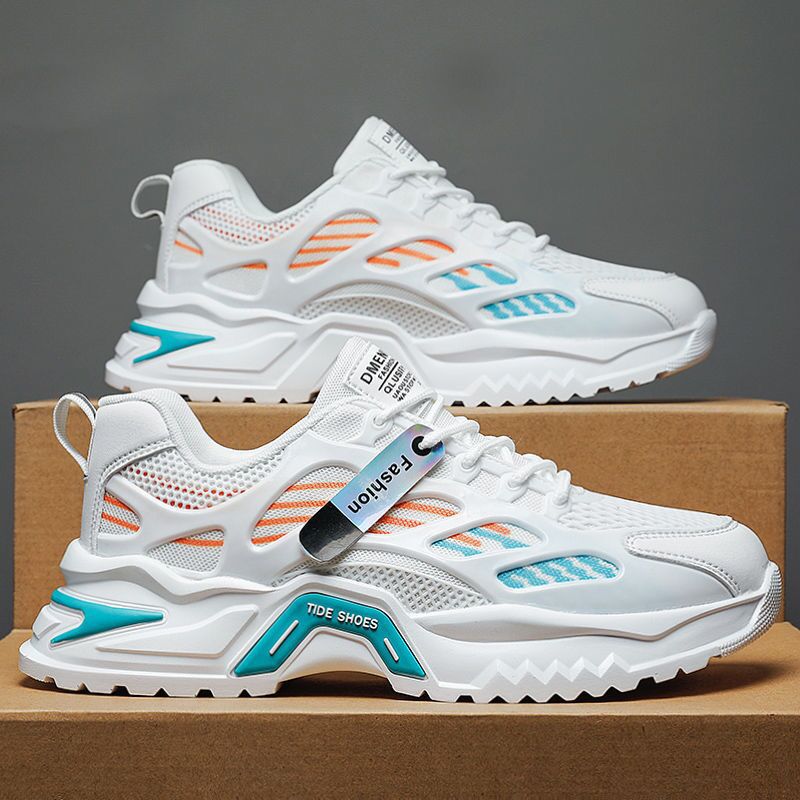 Spring new breathable mesh sports shoes for men, Korean style trendy and versatile thick-soled casual running dad shoes full figure