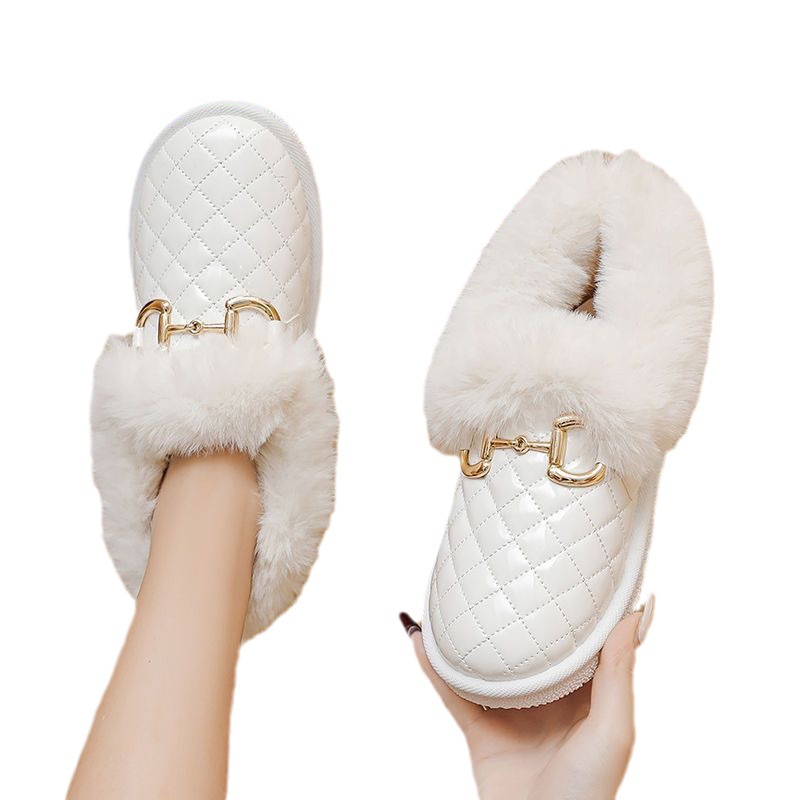 New women's snow boots, winter casual shoes, fleece cotton boots, low-top one-foot lazy bean shoes, one-piece consignment Item Picture