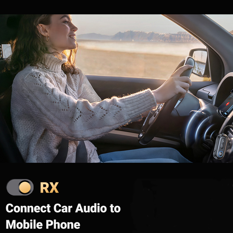 New Bluetooth 5.4 receiver transmitter, vehicle-mounted aux 2-in-1 wireless transmitter dedicated to aircraft fitness TV Specification drawing