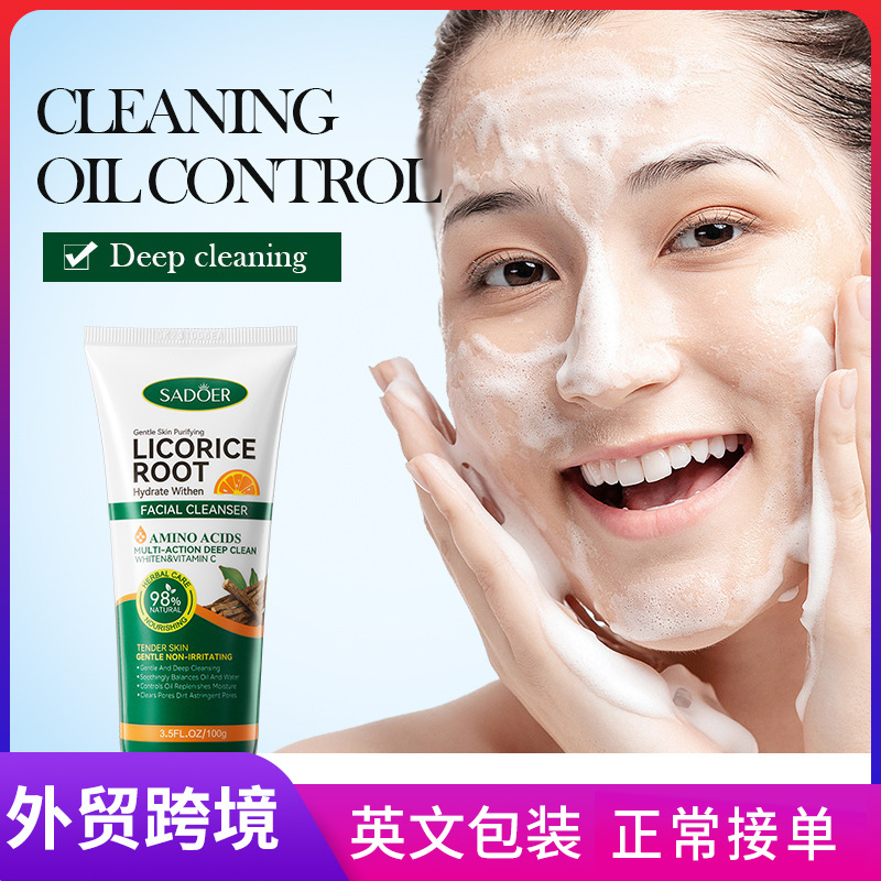 Cross-border export wholesale of SADOER licorice amino Acid Hydrating Whitening Facial Cleanser and Brightening Facial Cleanser full figure