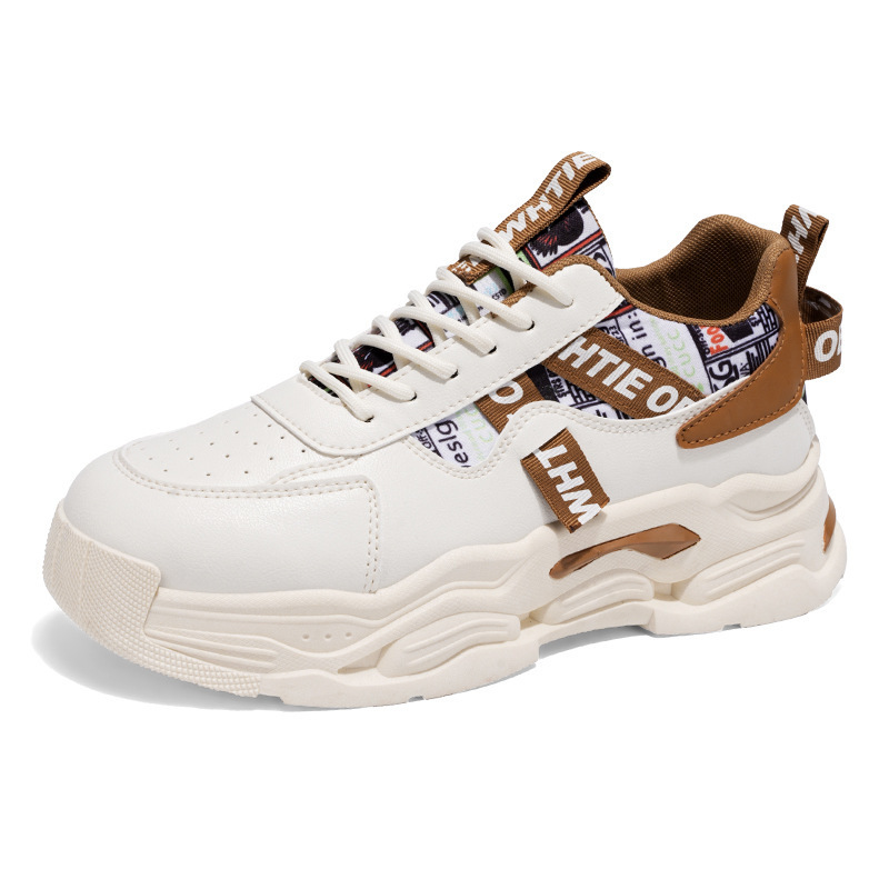 Spring new breathable white men's shoes, Korean style trendy and versatile thick-soled sports shoes, casual dad trendy shoes Item Picture
