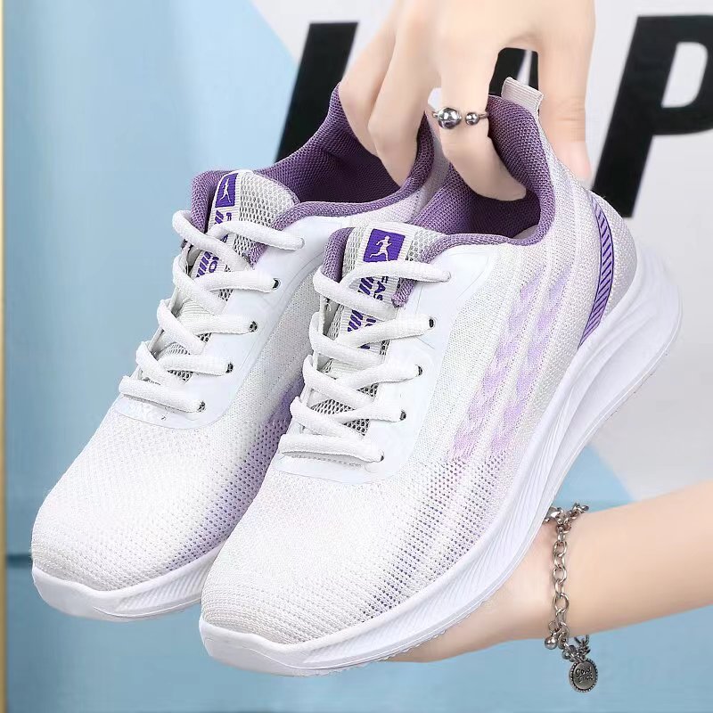 Shoe Women 2024 Spring/Summer New Women's flying woven sports shoes, mesh breathable casual shoes, soft-soled women's shoes wholesale full figure