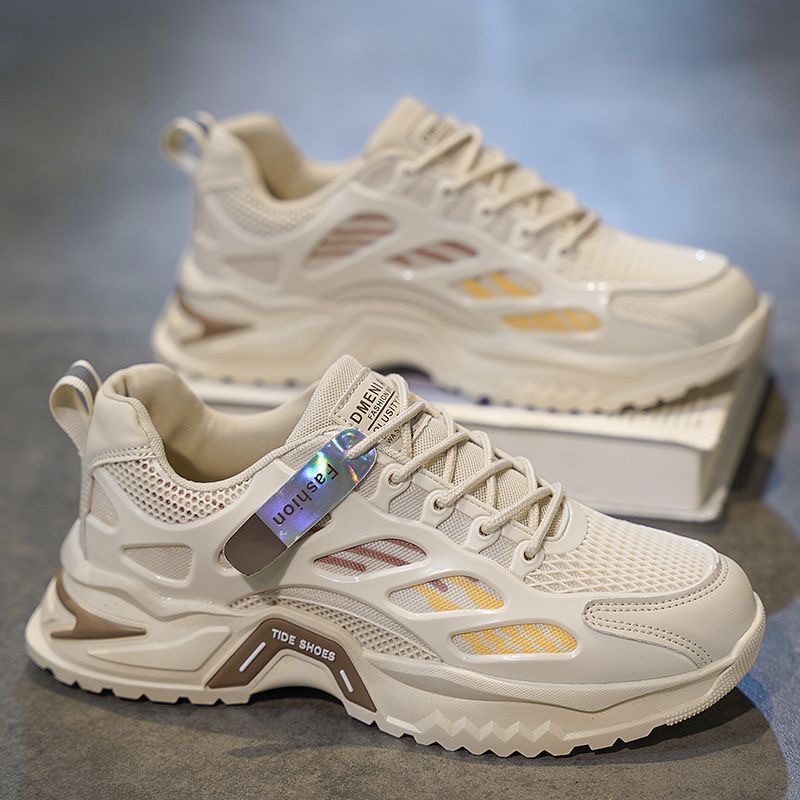 New breathable mesh shoes for men in summer, Korean style versatile thick-soled men's sports shoes, casual dad shoes for men full figure