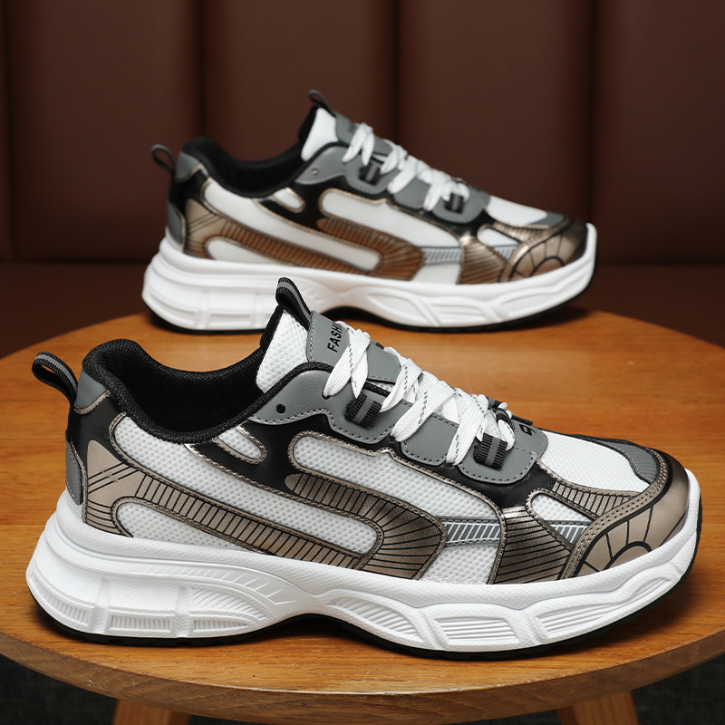 Summer men's shoes: Breathable mesh shoes for men, trendy and versatile thick-soled anti-slip sports shoes, casual running dad shoes for men Specification drawing