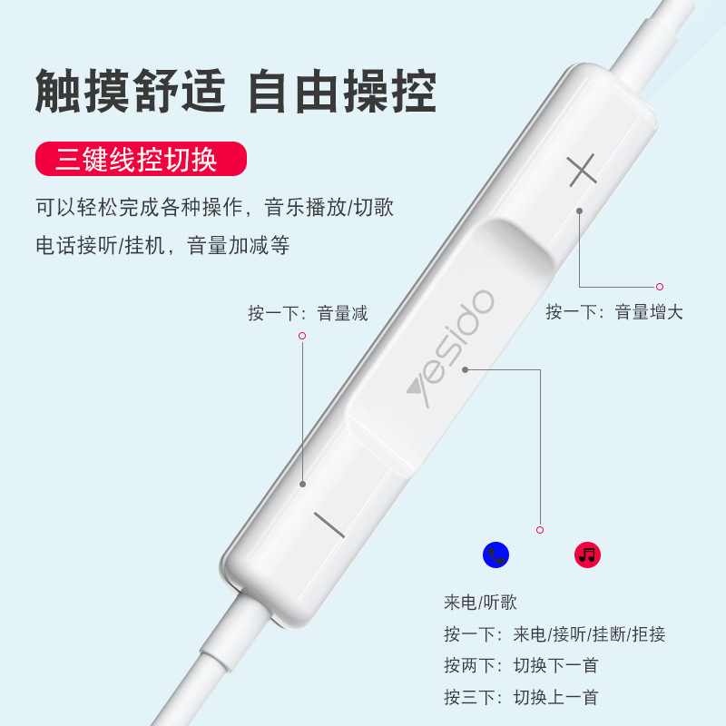 yesido wired headphones are compatible with the in-ear wired call headset Type-C wired headphones for iPhone 16 details Picture