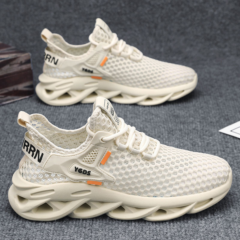 New breathable and perforated mesh men's shoes for summer, trendy and versatile men's sports shoes, thick-soled casual flying woven shoes for men details Picture