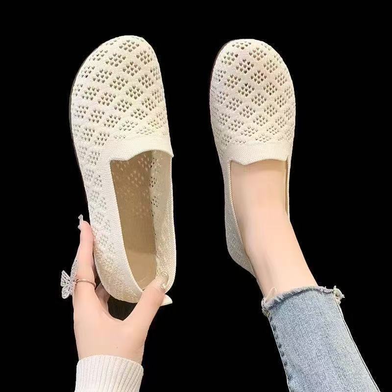New cross-border one-step 2025 women's summer soft-soled shoes, thin mesh perforated breathable mom shoes, women's sandals Specification drawing