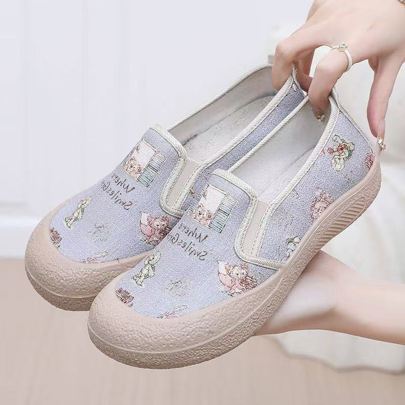 Little Chanel 2025 Spring New Style loafers for lazy women, a pair of thick-soled fashionable casual canvas shoes for women full figure