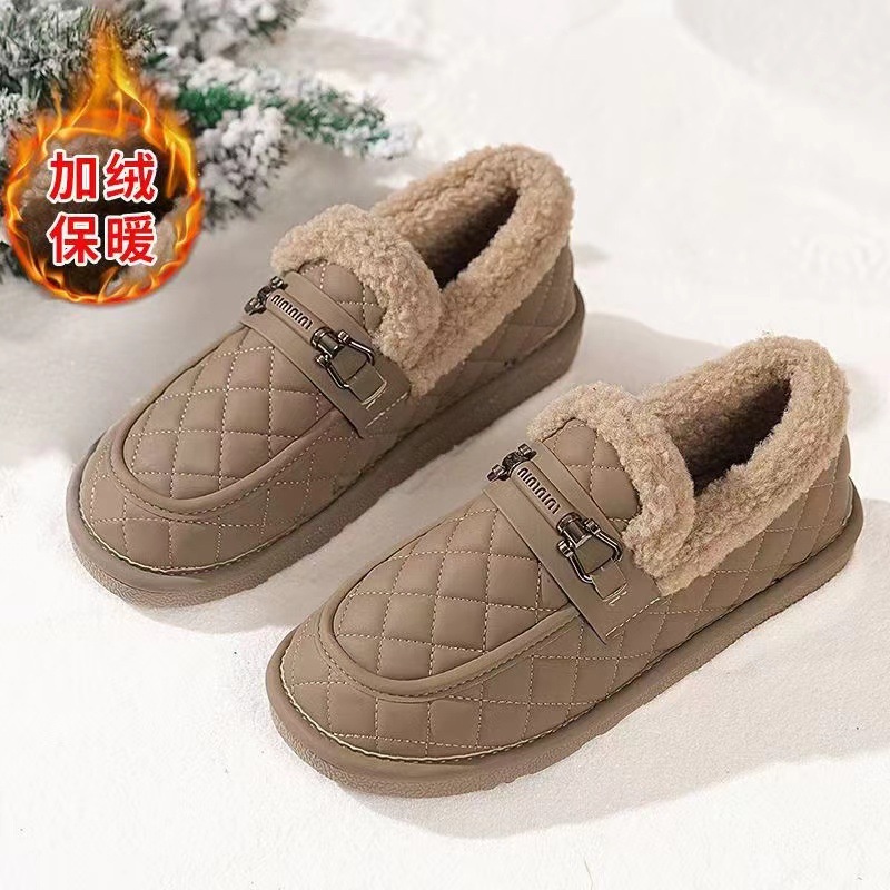 Fleece loafers for women 2024 autumn/Winter new style, warm, comfortable, fashionable and trendy women's bean shoes, factory direct sales and wholesale Specification drawing