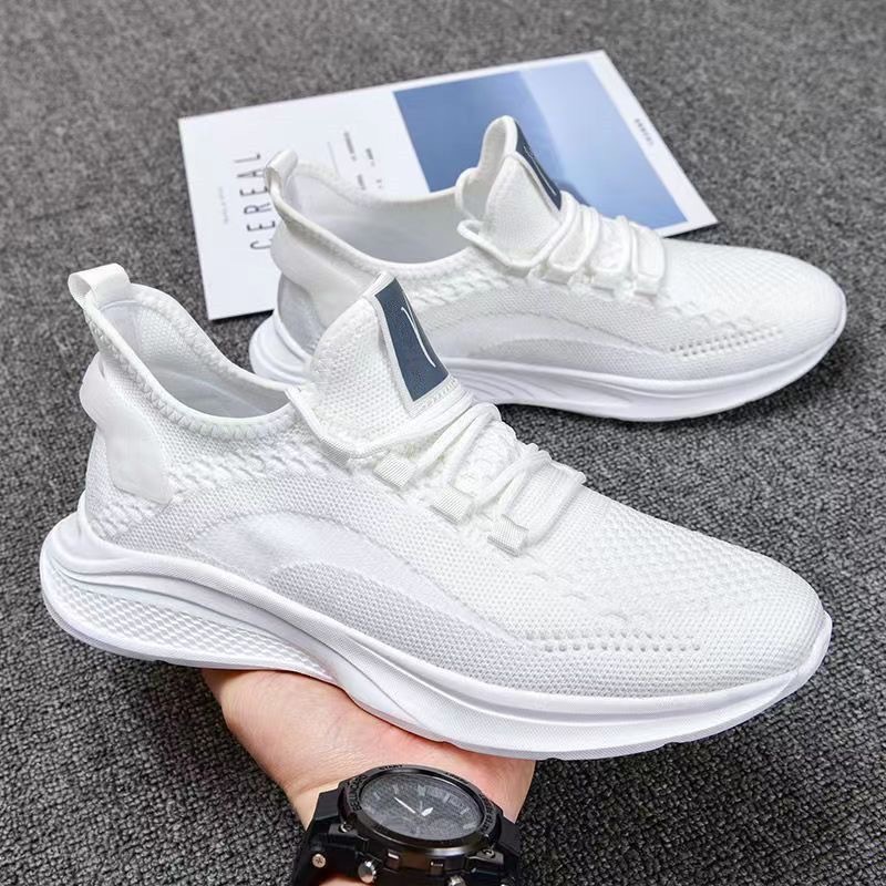 Wholesale of new breathable fei-woven casual sports shoes for men in spring, trendy and fashionable student travel shoes on delivery full figure