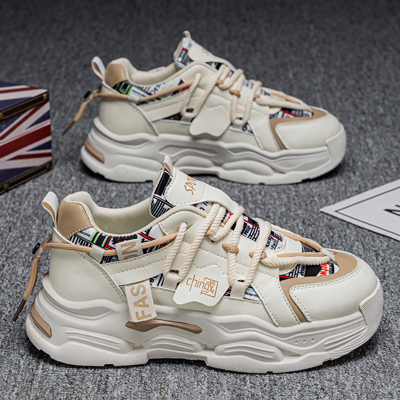 Men's Spring 2025 new breathable white sneakers, men's trendy and versatile thick-soled sports shoes, casual dad trendy shoes Specification drawing