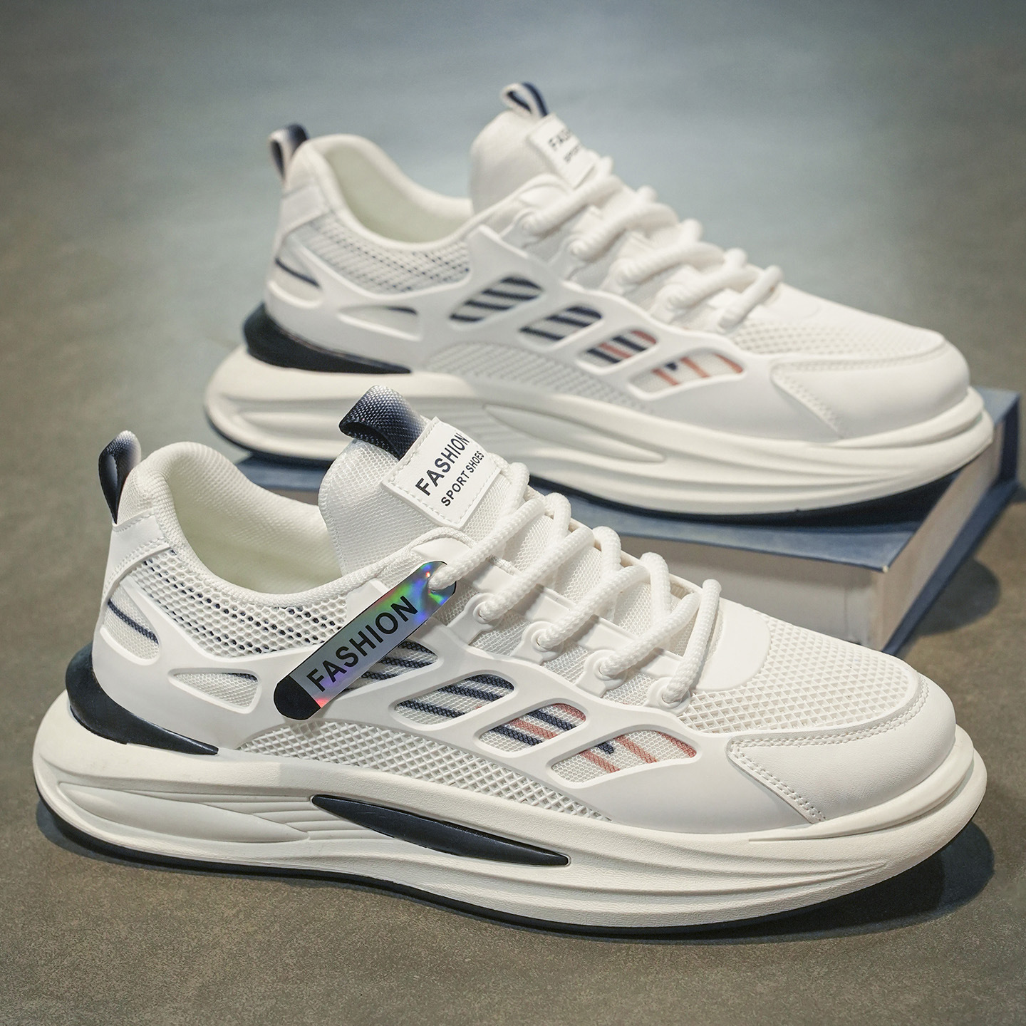 Summer new men's shoes: Breathable mesh shoes, men's trendy and versatile thick-soled sports shoes, casual board shoes, dad's trendy shoes full figure