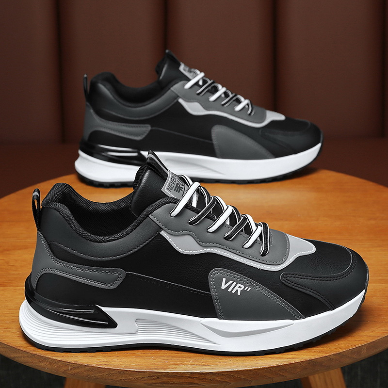 Spring new men's shoes: Breathable leather shoes, men's trendy and versatile thick-soled sports shoes, casual running dad trendy shoes full figure