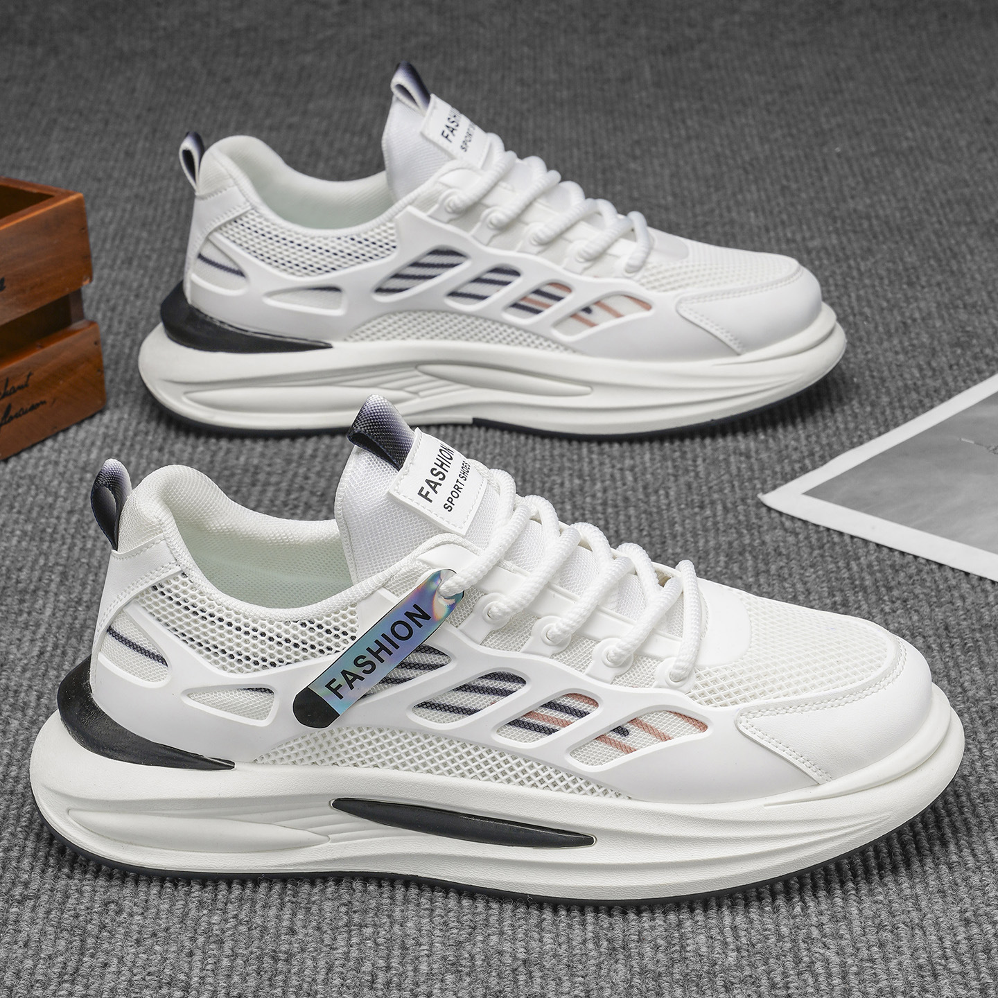 Summer new men's shoes: Breathable mesh shoes, men's trendy and versatile thick-soled sports shoes, casual board shoes, dad's trendy shoes Specification drawing