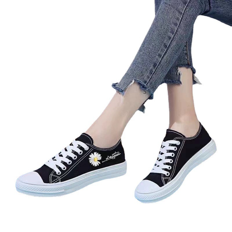 Canvas shoes for female students, Korean-style casual flat shoes, Daisy lace-up thick-soled shoes, one-piece consignment, casual shoes Item Picture
