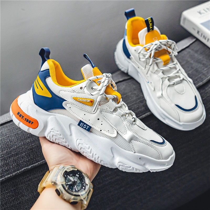 New men's shoes for spring: breathable mesh shoes, trendy and versatile white sneakers, thick-soled sports shoes, casual dad shoes Application Scenario