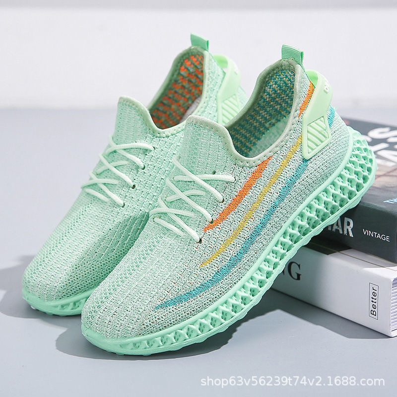 Women's spring and summer new arrivals: Breathable flying woven sports shoes, women's casual board shoes, women's flat and comfortable shoes wholesale Specification drawing