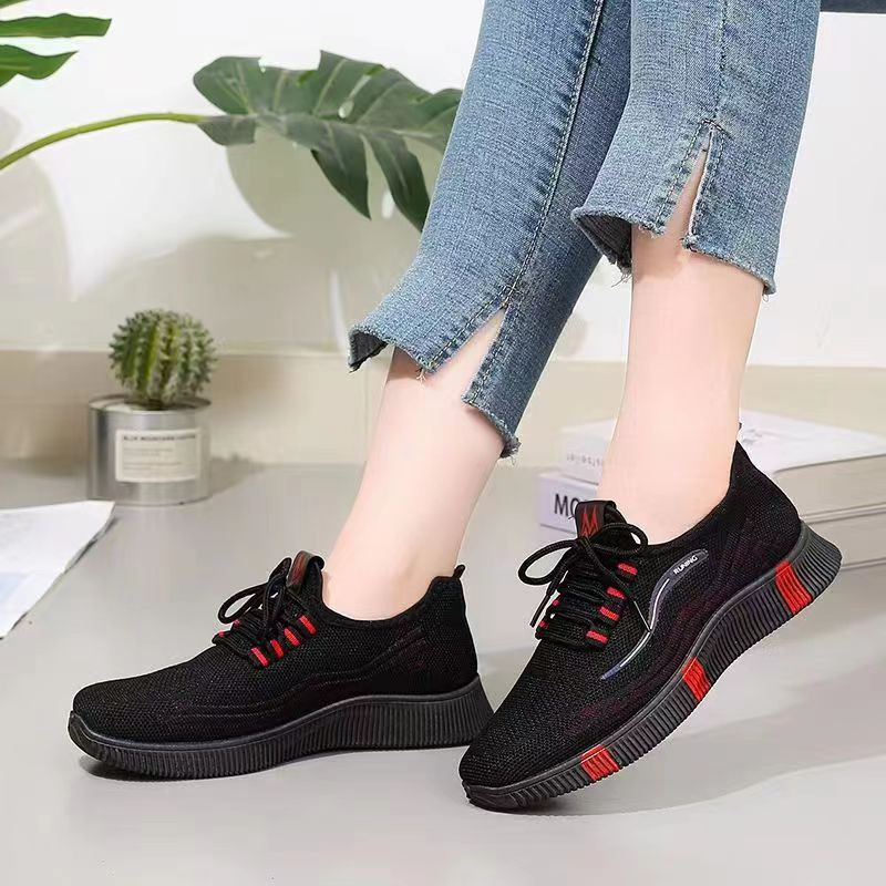 New casual woven sports shoes, women's mesh surface breathable soft-soled running shoes, fashionable and trendy Korean-style versatile mom shoes details Picture