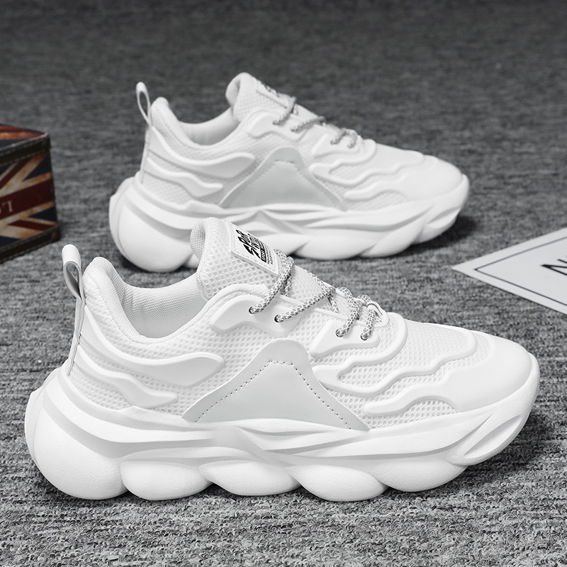 Summer men's shoes: Breathable mesh shoes, trendy and versatile thick-soled black sports shoes, casual running dad shoes details Picture