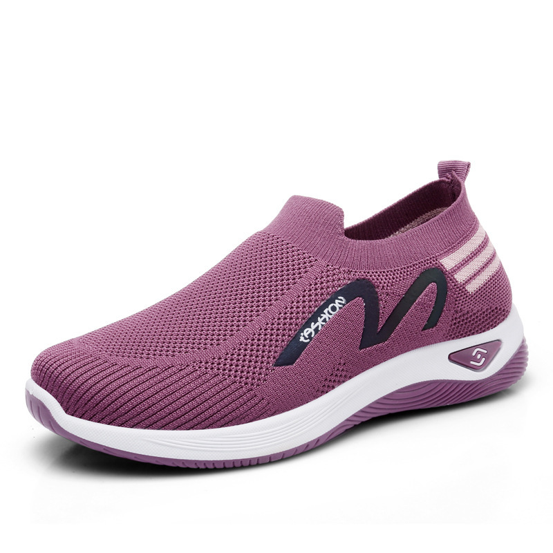 2025 Foreign Trade Flying Weaving One-foot sock opening casual women's shoes Massage sole breathable and lightweight mom shoes for fitness walking Item Picture