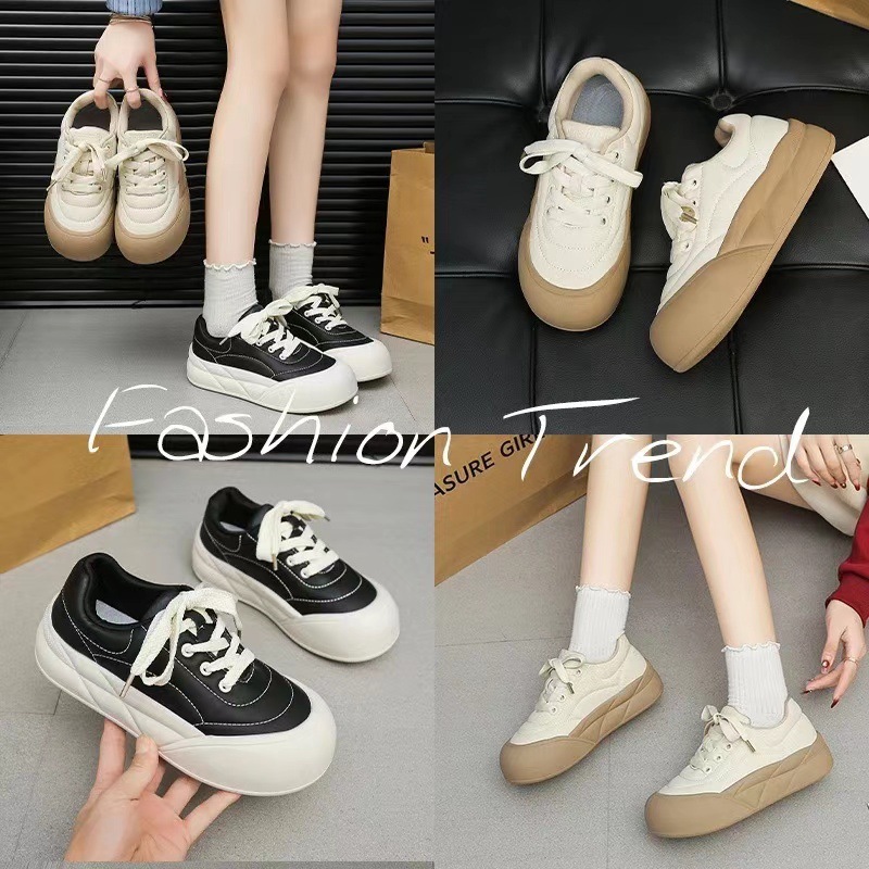 Thick-soled breaded shoes, new autumn/winter 2024, niche, cute and ugly shoes, Instagram women's versatile and fashionable white sneakers, casual shoe trend full figure