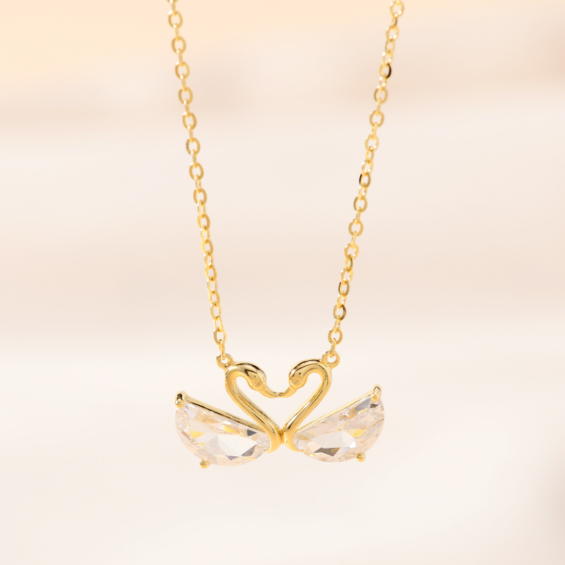 影响力饰品s925纯银金色水钻天鹅女锁骨文艺