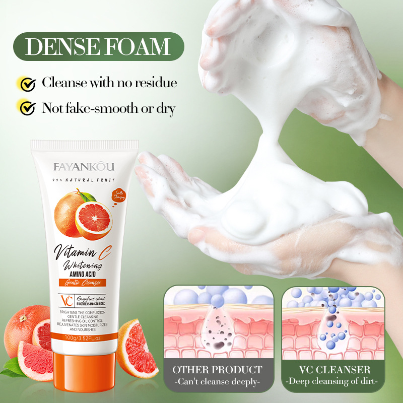 All-english FAYANKOU Grapefruit VC Whitening Amino Acid Gentle Facial Cleanser Cross-border export wholesale Application Scenario