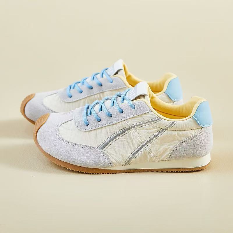 The new Spring/Summer 2025 Ming series low-saturation German training shoes for women, retro lace-up, casual and versatile, color-blocked flat Argan shoes Specification drawing