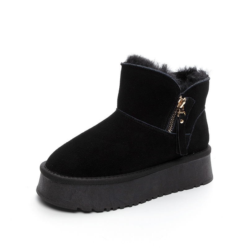 New winter 2024 faux fur integrated Northeast snow boots for women: Short, thick-soled, height-increasing wool and warm snow cotton boots Item Picture