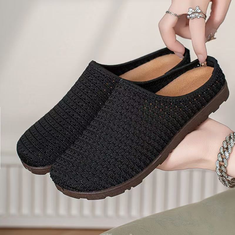 2025 Flat Bohemian Boken shoes for women, woven, perforated, breathable, half-slippers, one-foot cross-border slippers full figure
