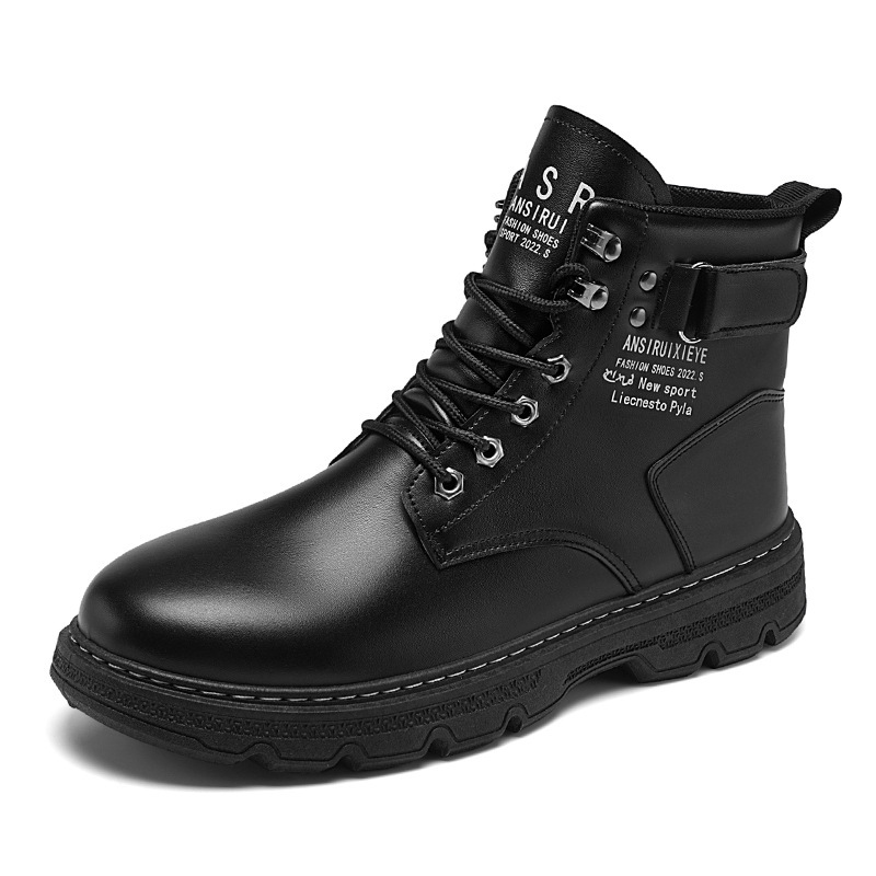 New men's shoes for autumn: High-top Dr. Martens boots, men's trendy and versatile thick-soled work shoes, casual leather boots, and black ankle boots Item Picture