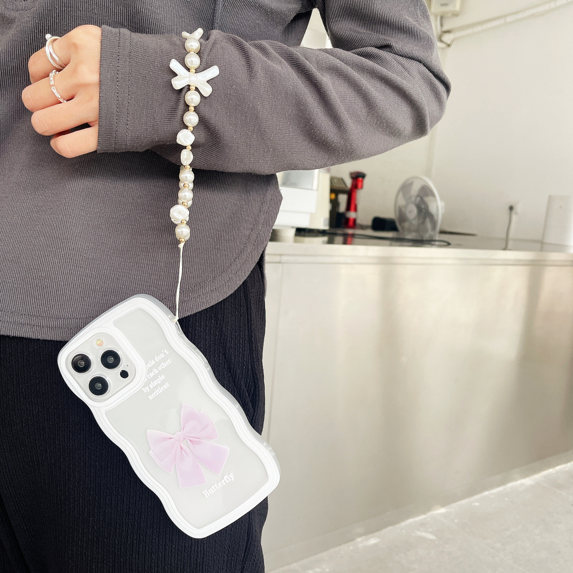 Pendant, heart-shaped, fresh and colorful beaded phone case, pearl crystal bear bracelet, pendant accessory, women's bag hanger Specification drawing