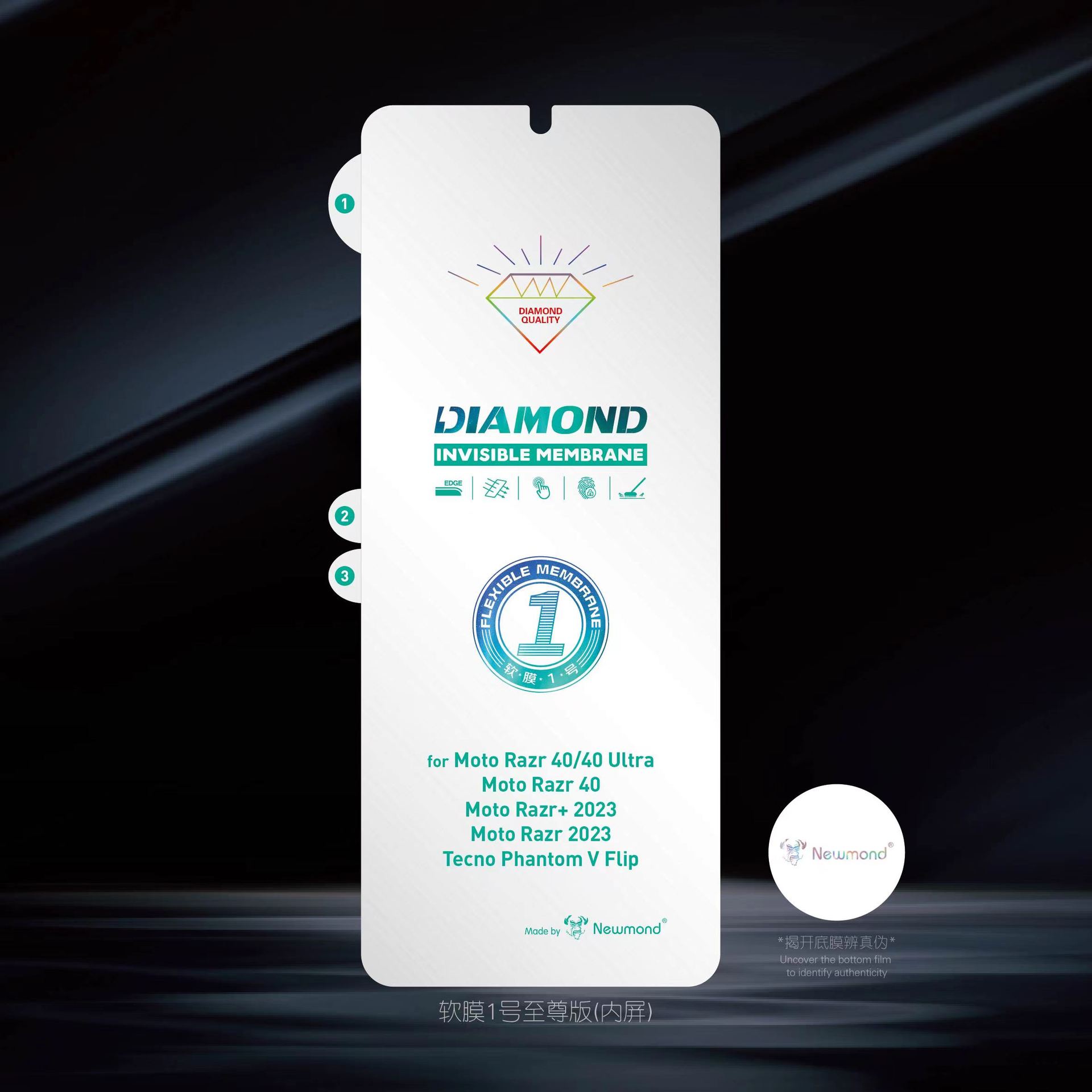 Suitable for MotoRazr40, Razr50, Razr60Ultra Diamond invisible film, high-definition matte front and back films Specification drawing