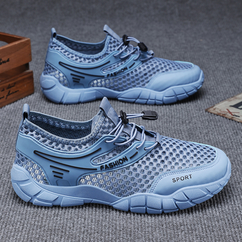 Summer new men's shoes: Breathable openwork mesh shoes, men's trendy and versatile thick-soled woven sports shoes, casual crocs Application Scenario