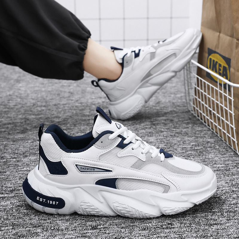 New breathable mesh sports shoes for men in spring, trendy and versatile, white height-increasing casual running dad shoes Specification drawing