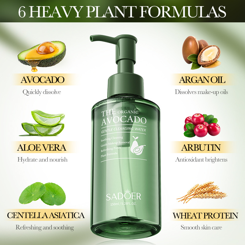 Cross-border export wholesale of SADOER Avocado Gentle Moisturizing Cleansing Liquid Facial Cleanser in full English details Picture