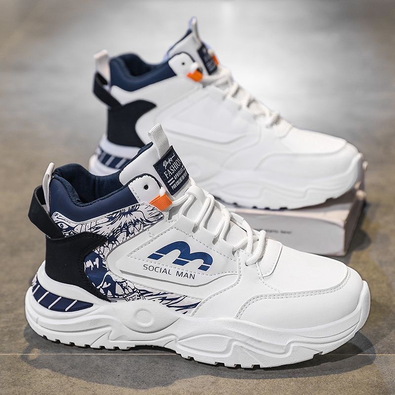 New breathable high-top white sneakers for men's sports shoes in spring, trendy and versatile thick-soled casual dad shoes for men full figure