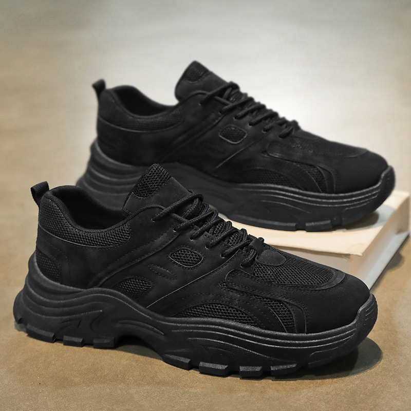 New summer men's shoes: Breathable mesh shoes, men's trendy and versatile thick-soled black sports shoes, casual dad trendy shoes Specification drawing
