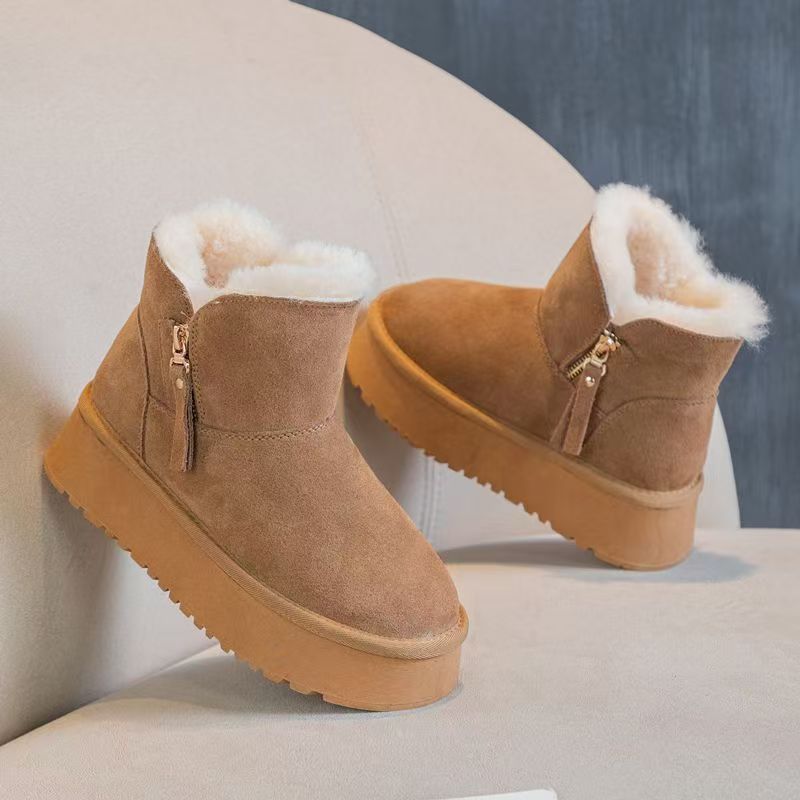 New winter 2024 faux fur integrated Northeast snow boots for women: Short, thick-soled, height-increasing wool and warm snow cotton boots Application Scenario